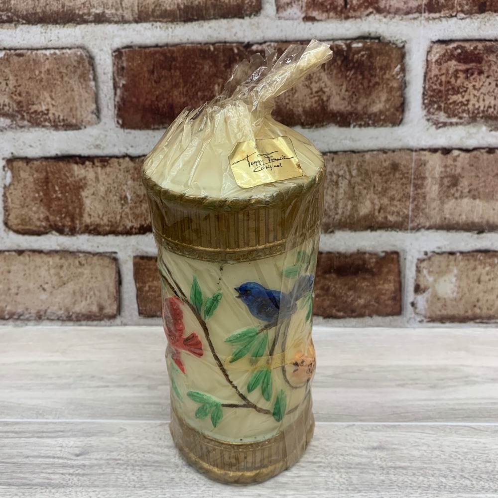 Peggy Francis Original Vintage Decorative Candle Birds Floral‎ Wax Candle Art